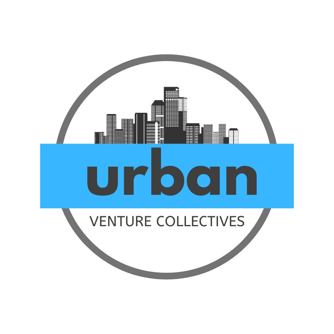 City skyline with a banner in front that reads Urban Venture Collectives